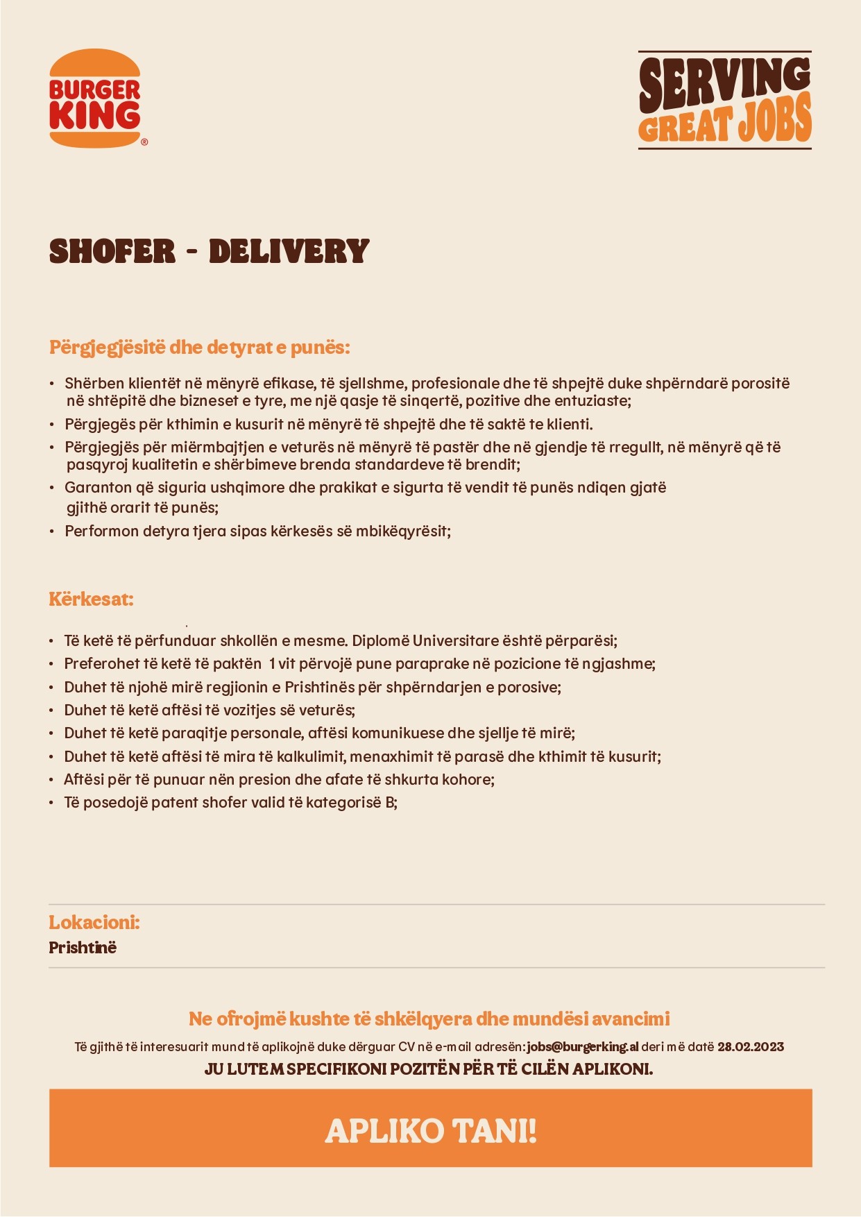 SHOFER - DELIVERY